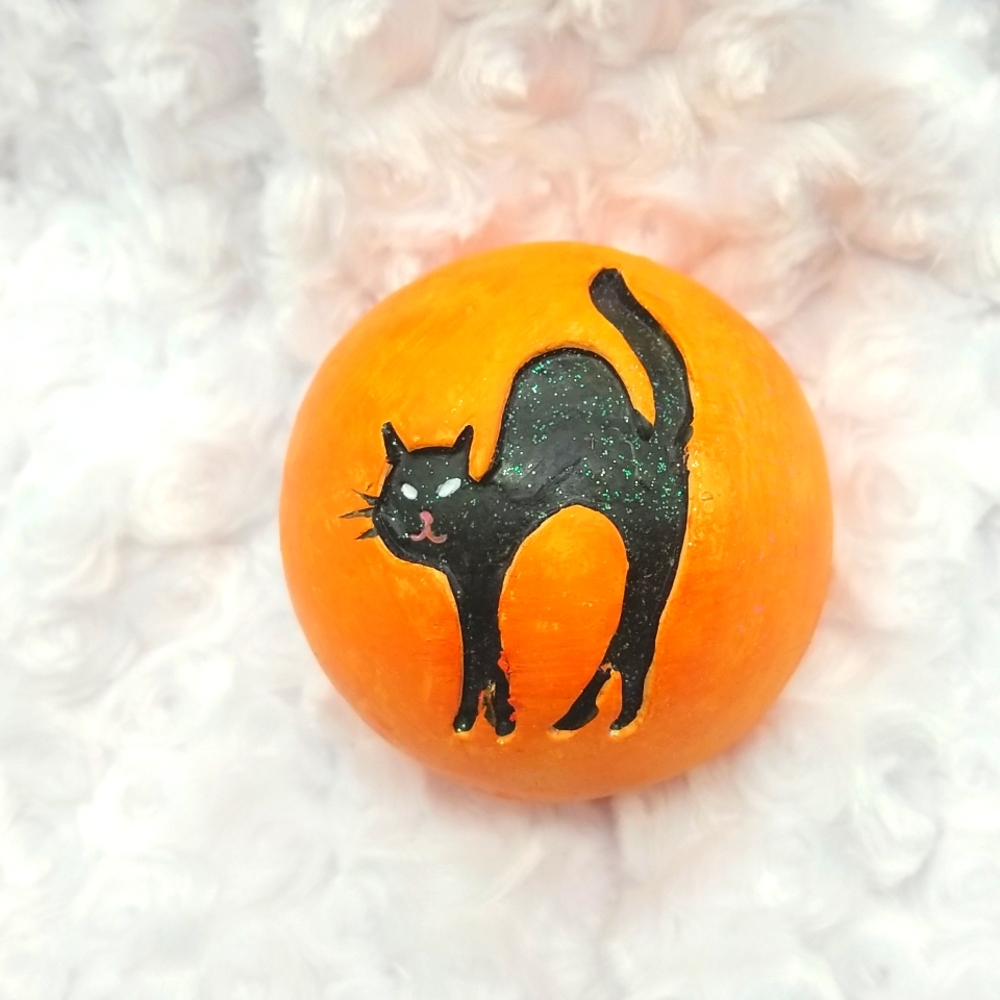 6 Vintage Halloween Decorative Orange & Black Orb Sphere Ball Bowl Filler - Picture 8 of 14